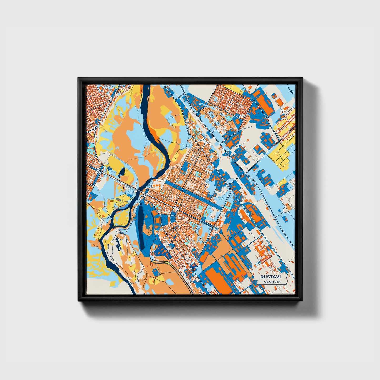 Rustavi Georgia Colorful City Map Canvas Print • Black Framed