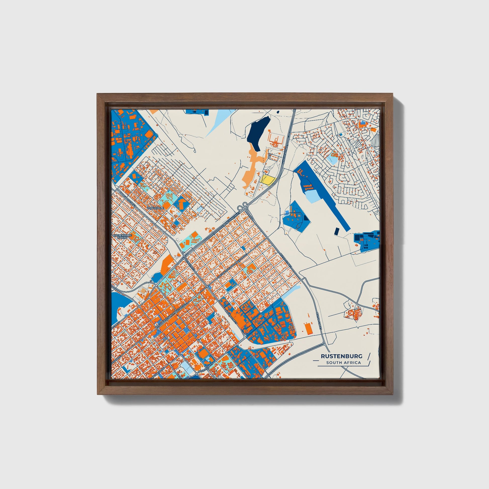 Rustenburg South Africa Colorful City Map Canvas Print • Dark Wooden Framed