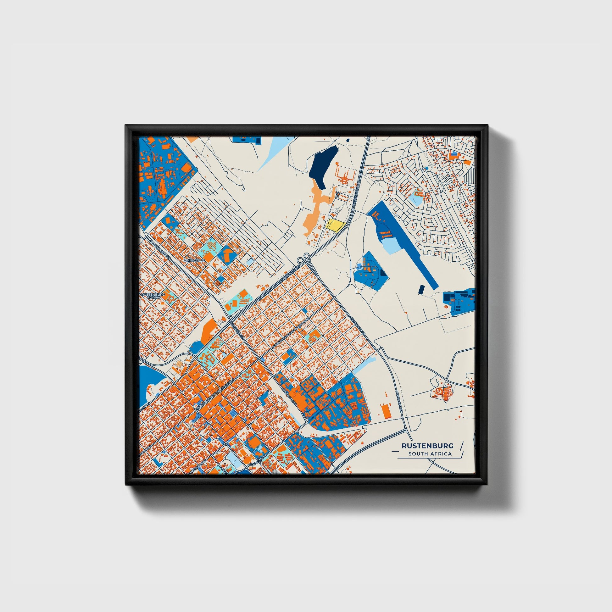 Rustenburg South Africa Colorful City Map Canvas Print • Black Framed