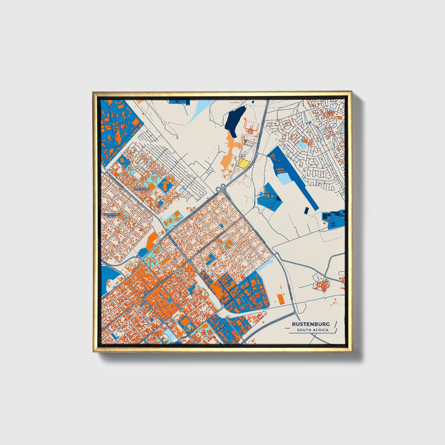 Rustenburg South Africa Colorful City Map Canvas Print • Gold Framed