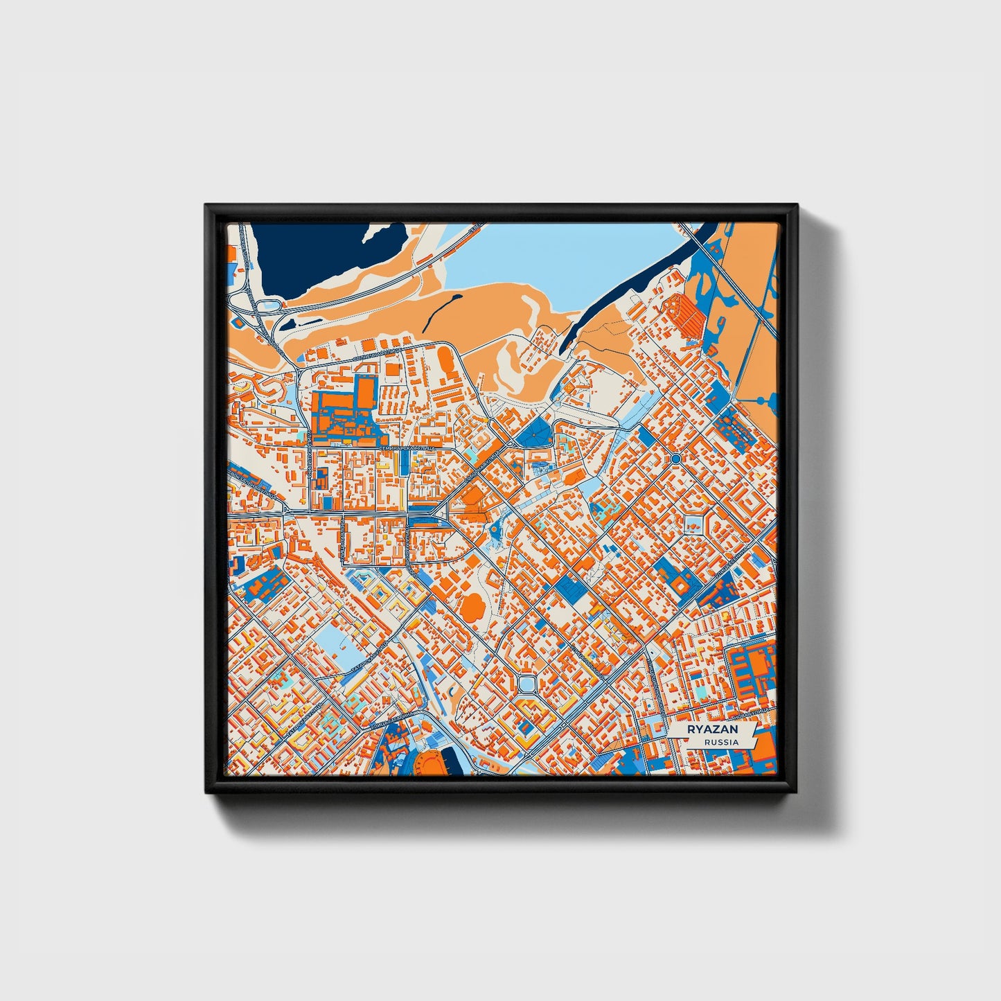 Рязанский Russia Colorful City Map Canvas Print • Black Framed