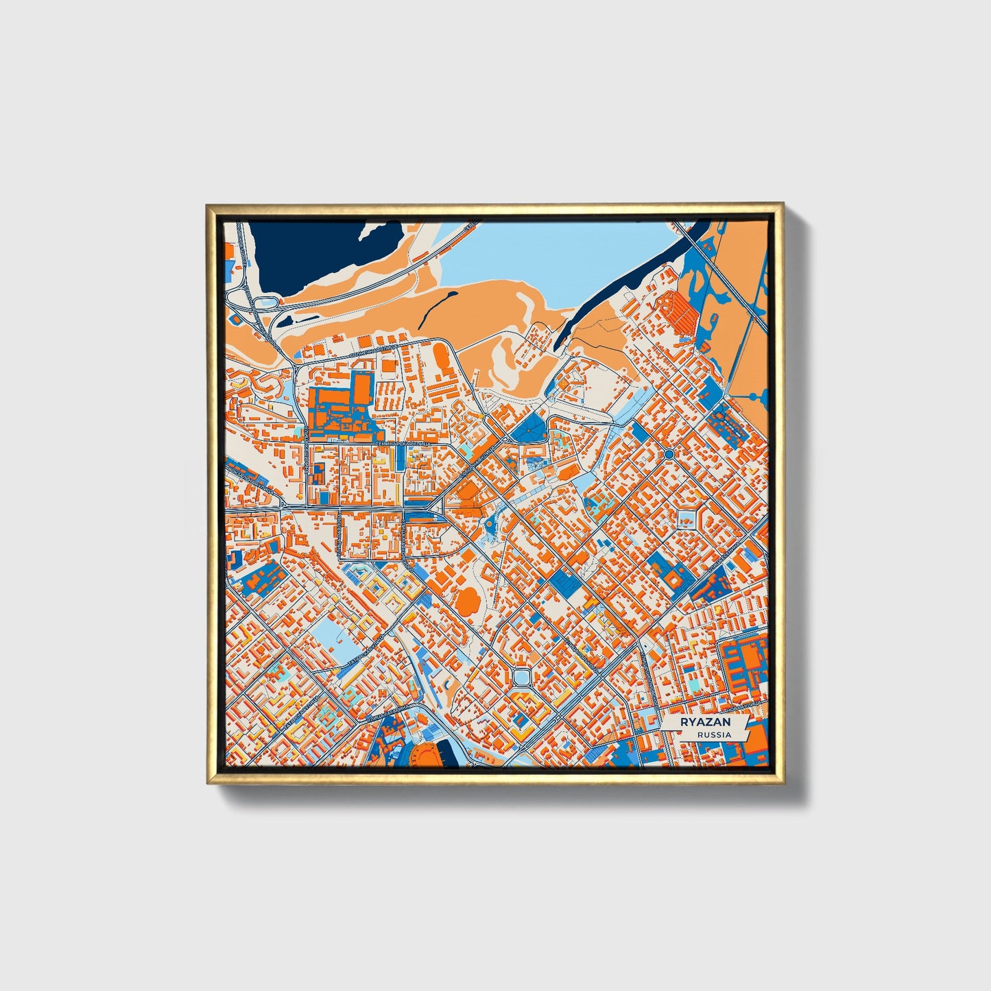 Рязанский Russia Colorful City Map Canvas Print • Gold Framed
