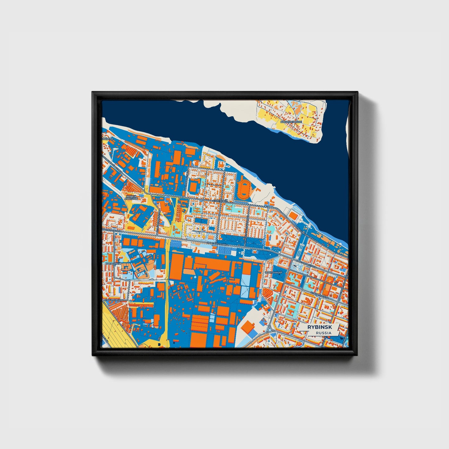 Рыбинск Russia Colorful City Map Canvas Print • Black Framed
