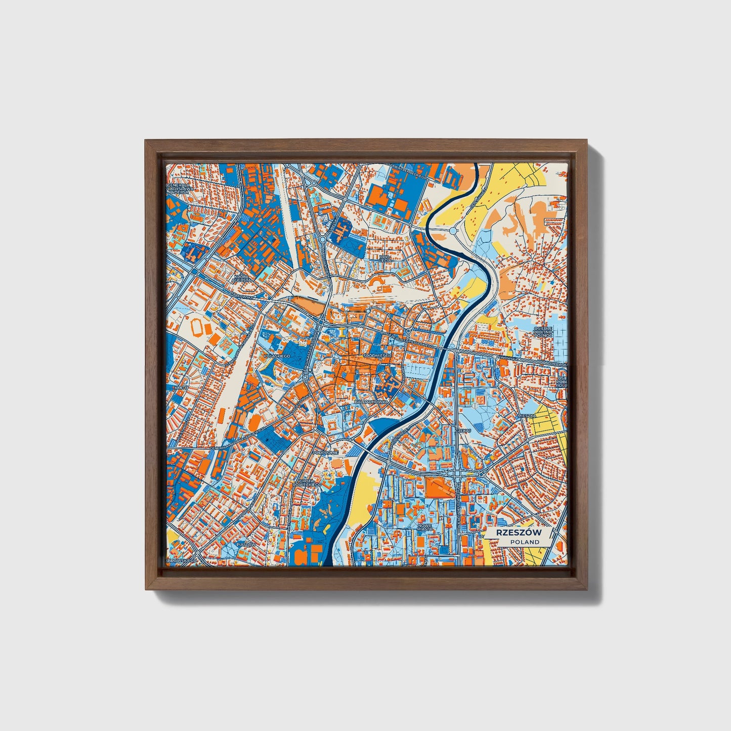 Rzeszów Poland Colorful City Map Canvas Print • Dark Wooden Framed