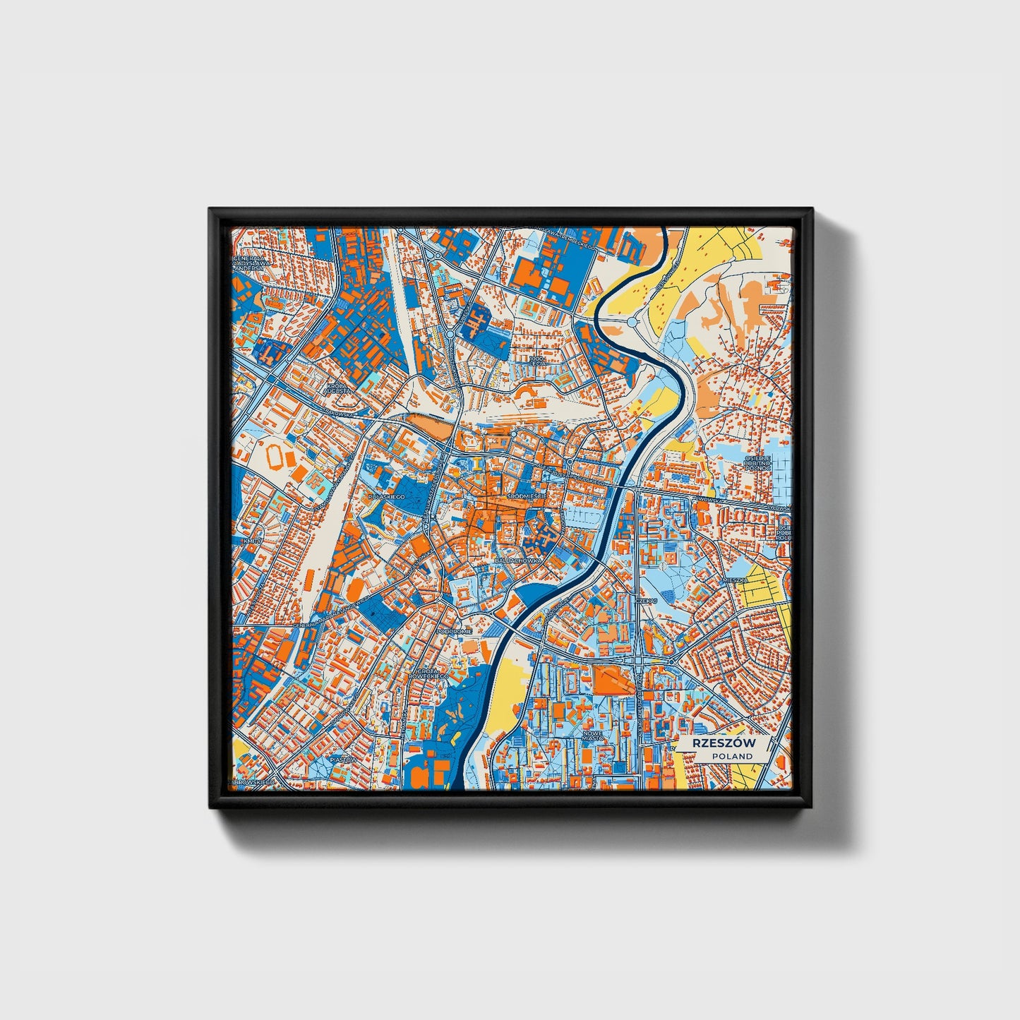 Rzeszów Poland Colorful City Map Canvas Print • Black Framed