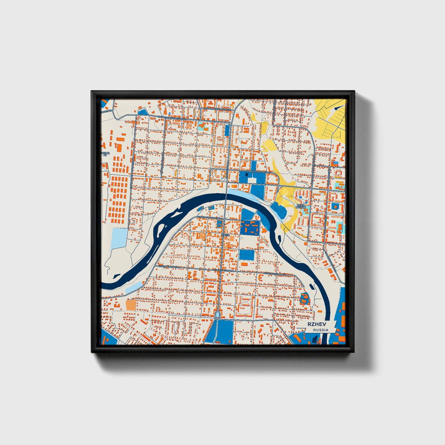 Ржеве Russia Colorful City Map Canvas Print • Black Framed