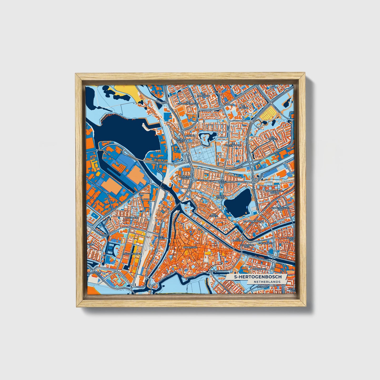 S-Hertogenbosch Netherlands Colorful City Map Canvas Print • Natural Wooden Framed