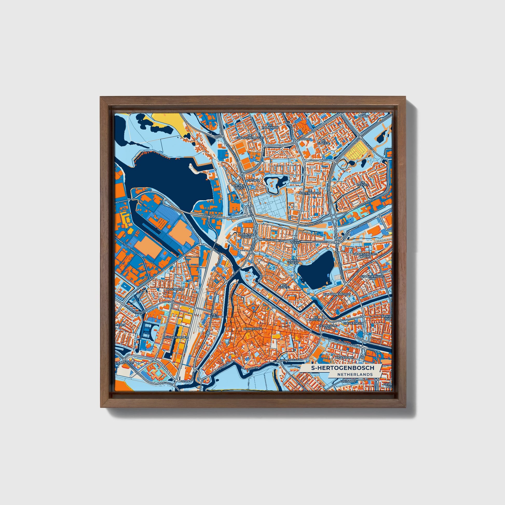 S-Hertogenbosch Netherlands Colorful City Map Canvas Print • Dark Wooden Framed