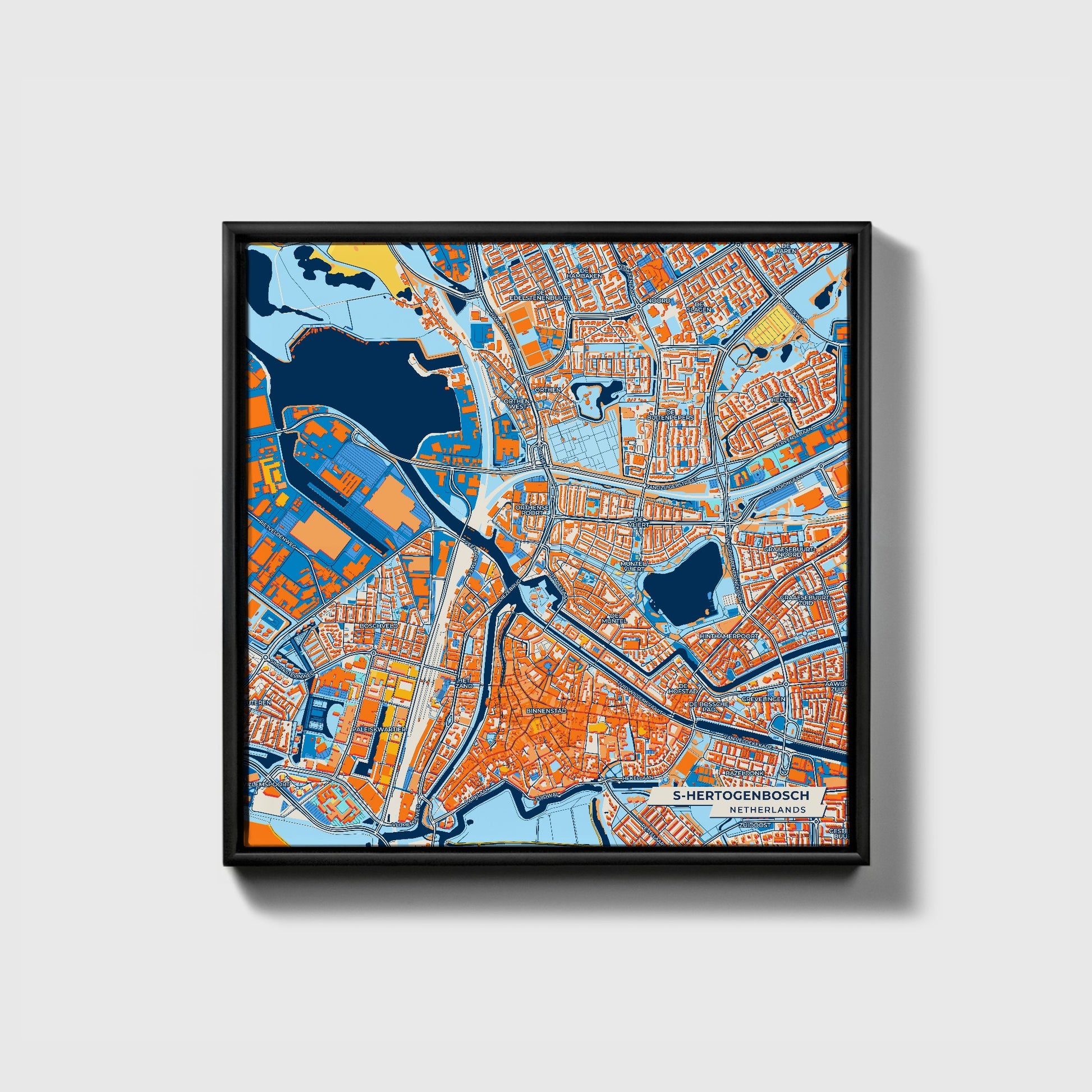 S-Hertogenbosch Netherlands Colorful City Map Canvas Print • Black Framed