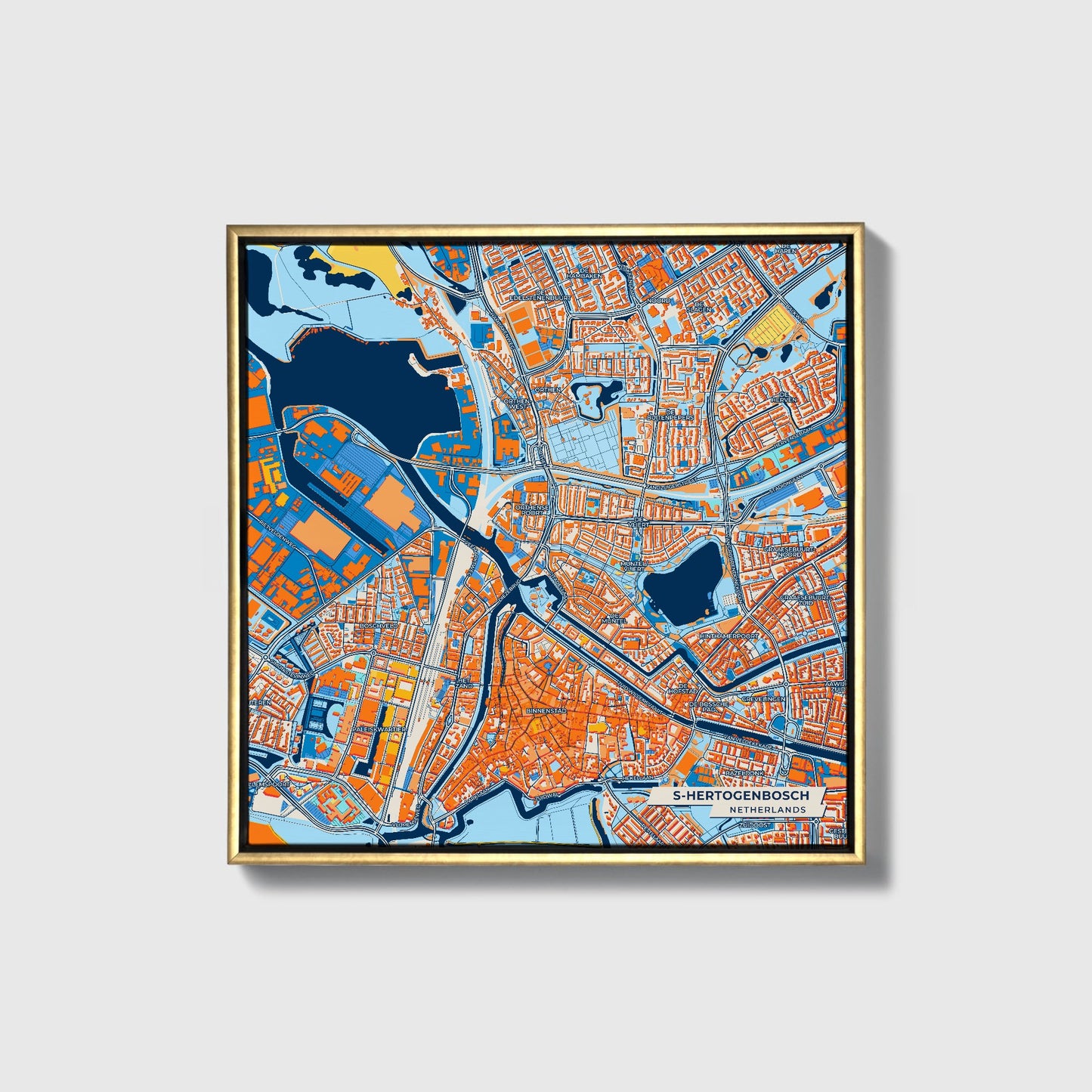 S-Hertogenbosch Netherlands Colorful City Map Canvas Print • Gold Framed
