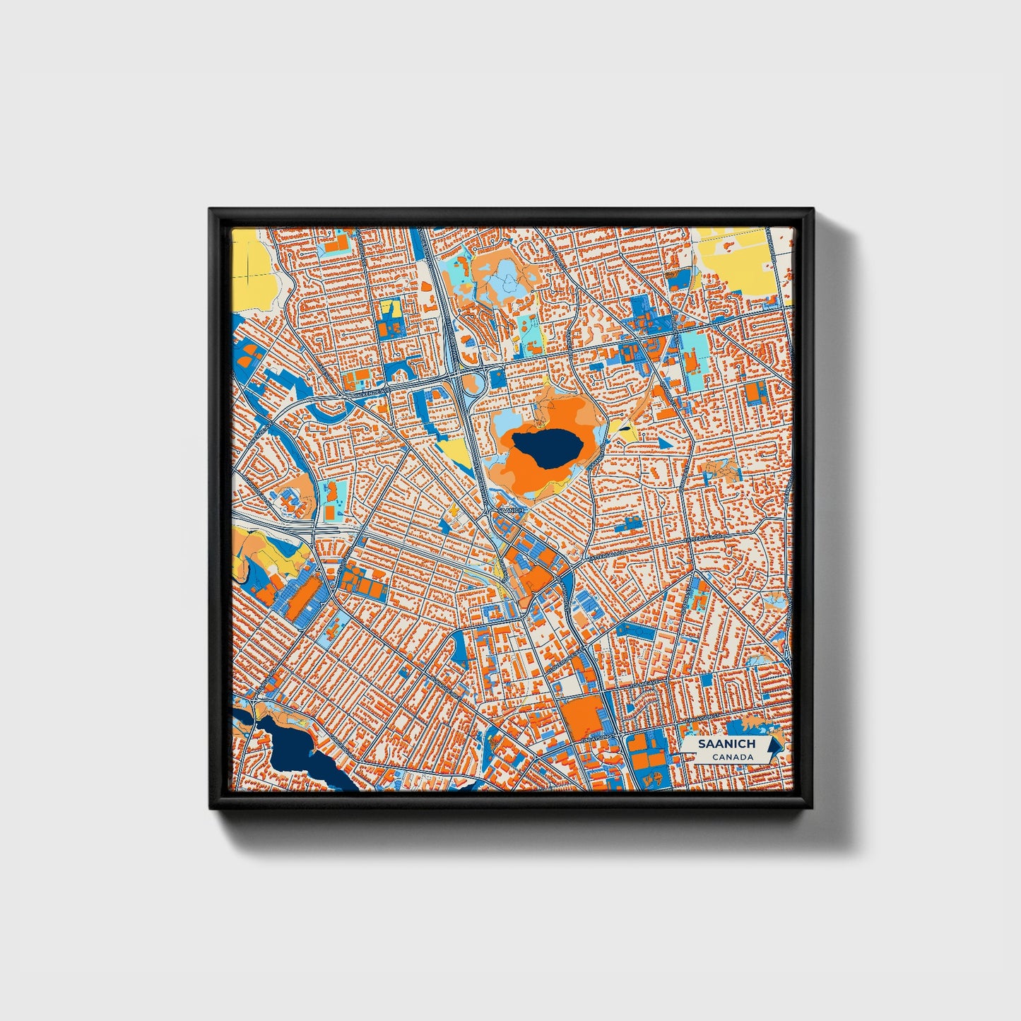 Saanich Canada Colorful City Map Canvas Print • Black Framed