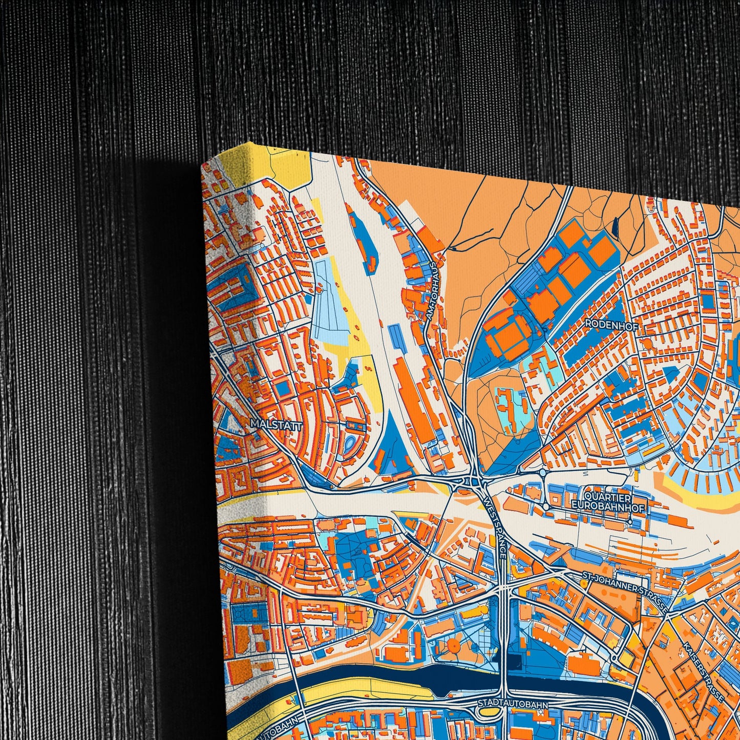 Saarbrücken Germany Colorful City Map Canvas Print Detail