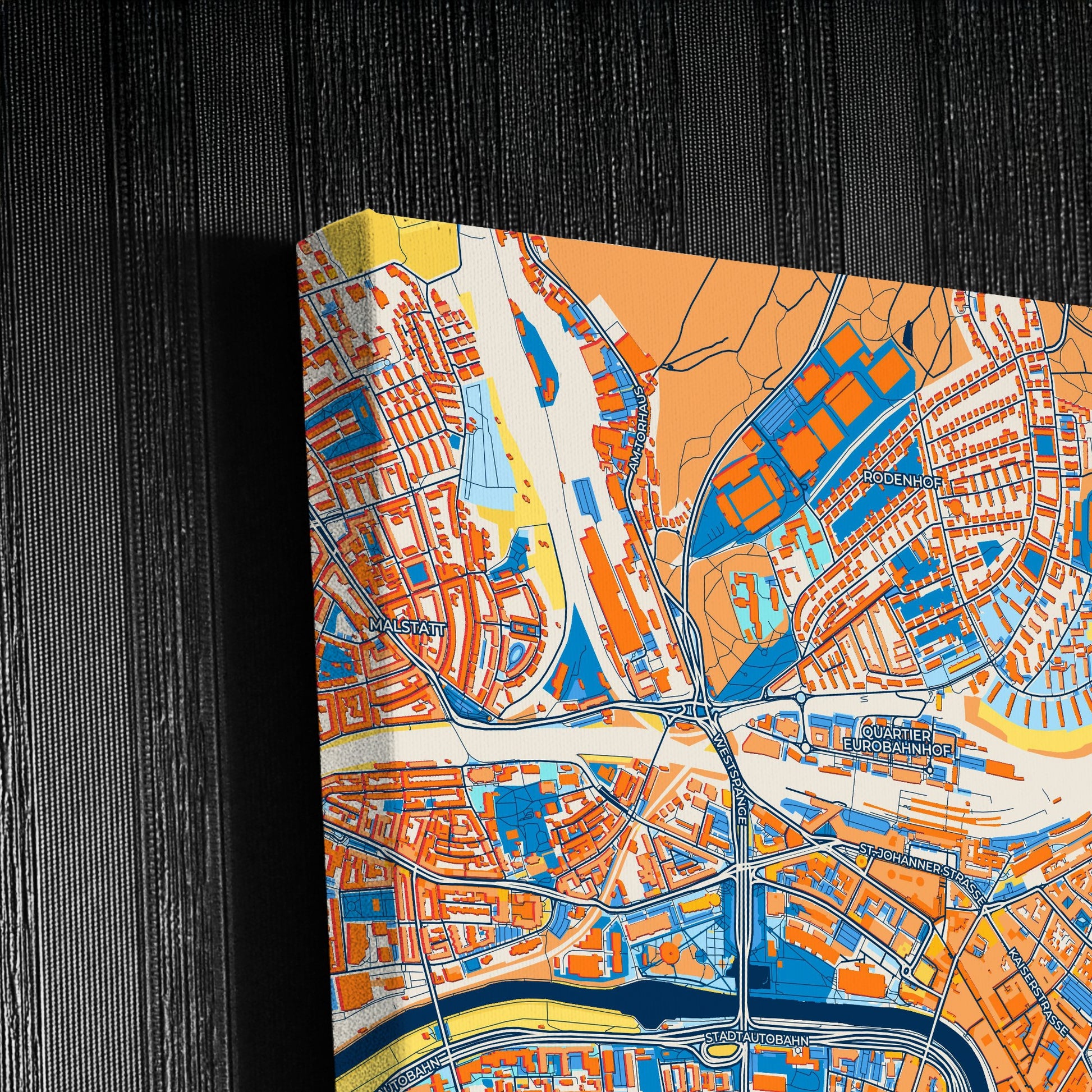 Saarbrücken Germany Colorful City Map Canvas Print Detail