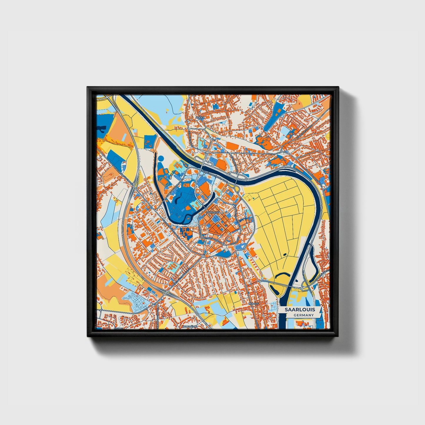 Saarlouis Germany Colorful City Map Canvas Print • Black Framed
