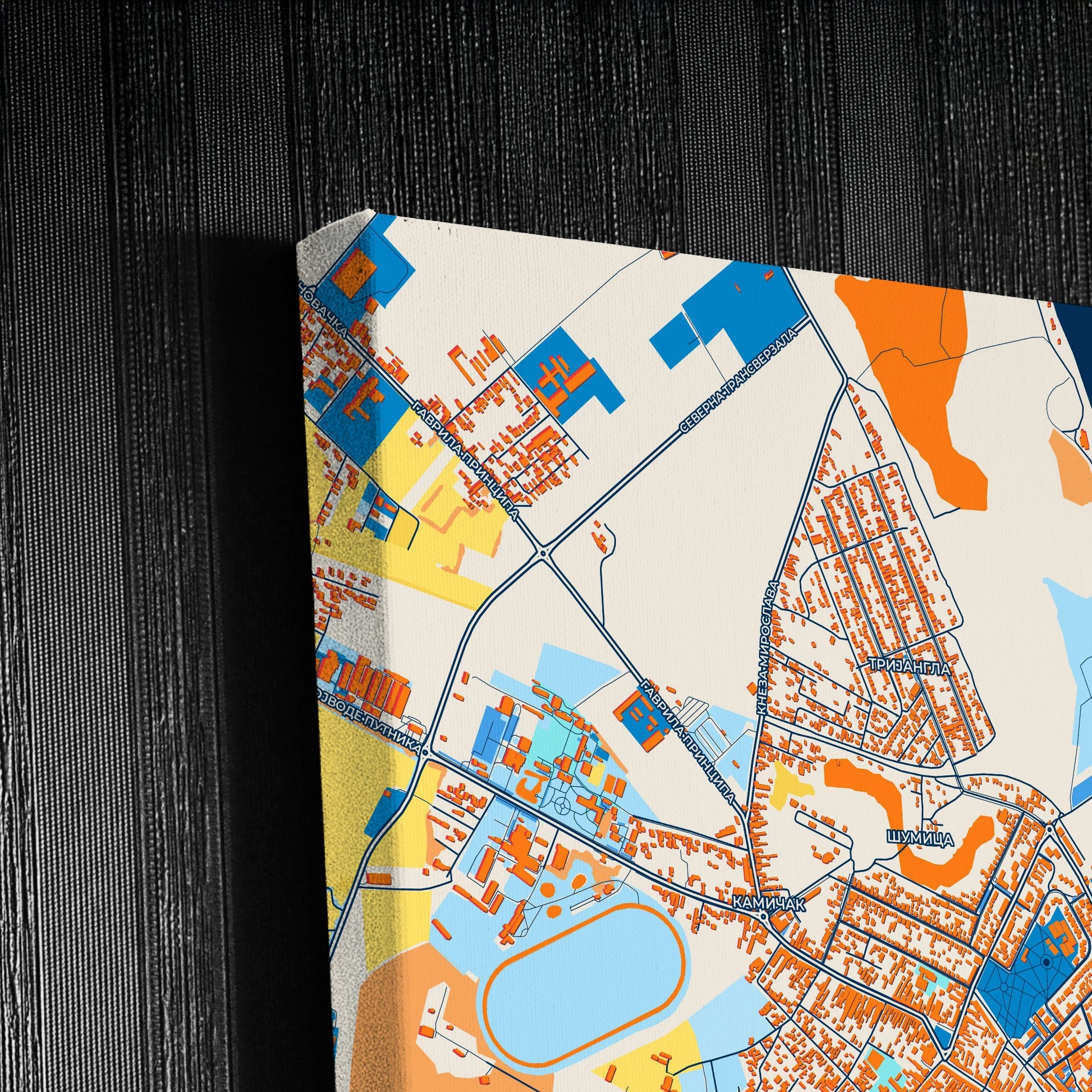 Шабац Serbia Colorful City Map Canvas Print Detail