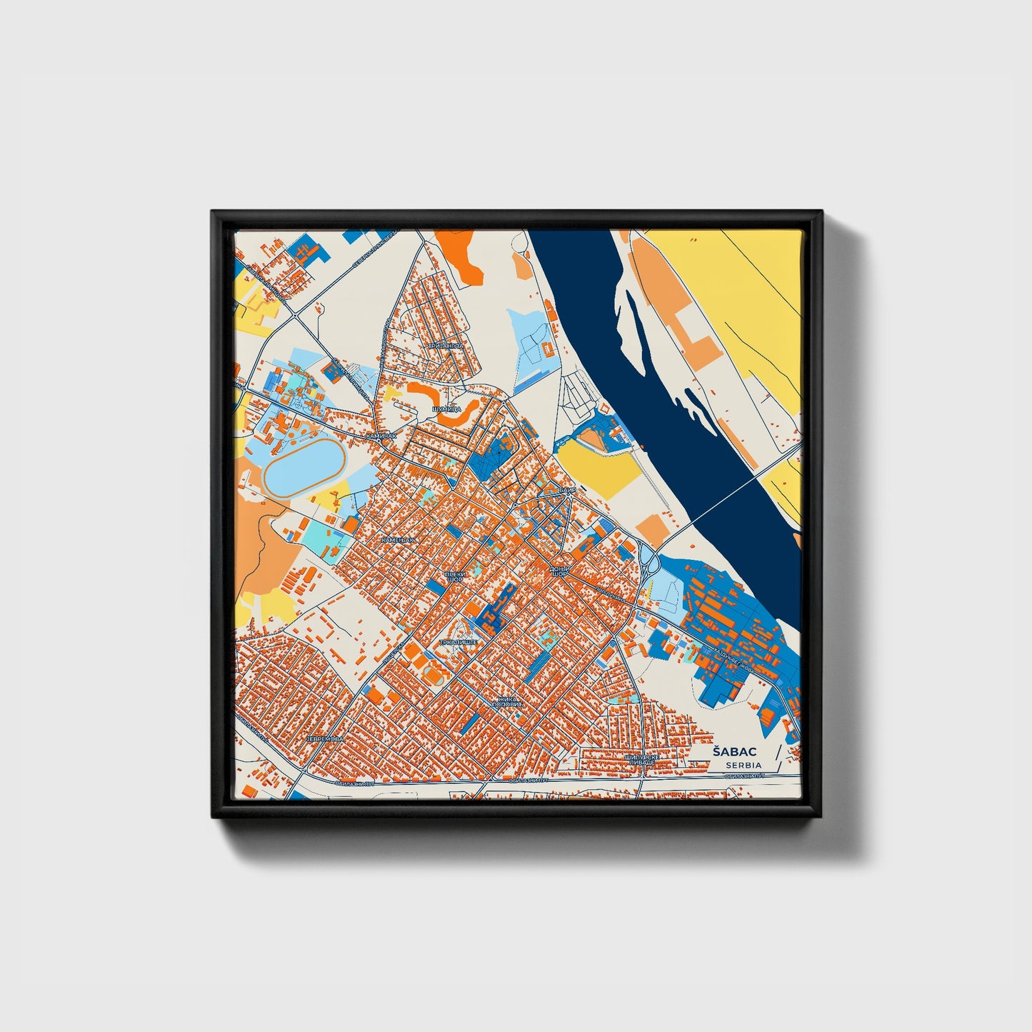 Шабац Serbia Colorful City Map Canvas Print • Black Framed