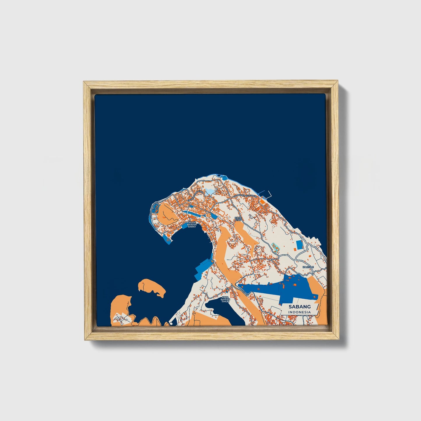 Sabang Indonesia Colorful City Map Canvas Print • Natural Wooden Framed