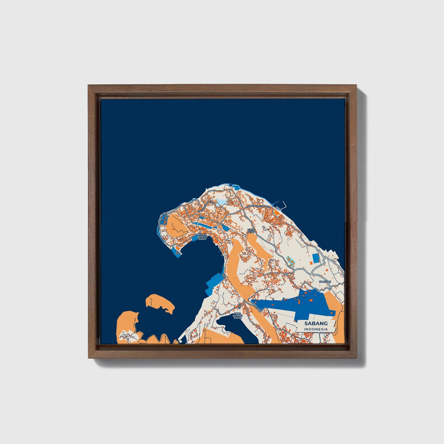 Sabang Indonesia Colorful City Map Canvas Print • Dark Wooden Framed