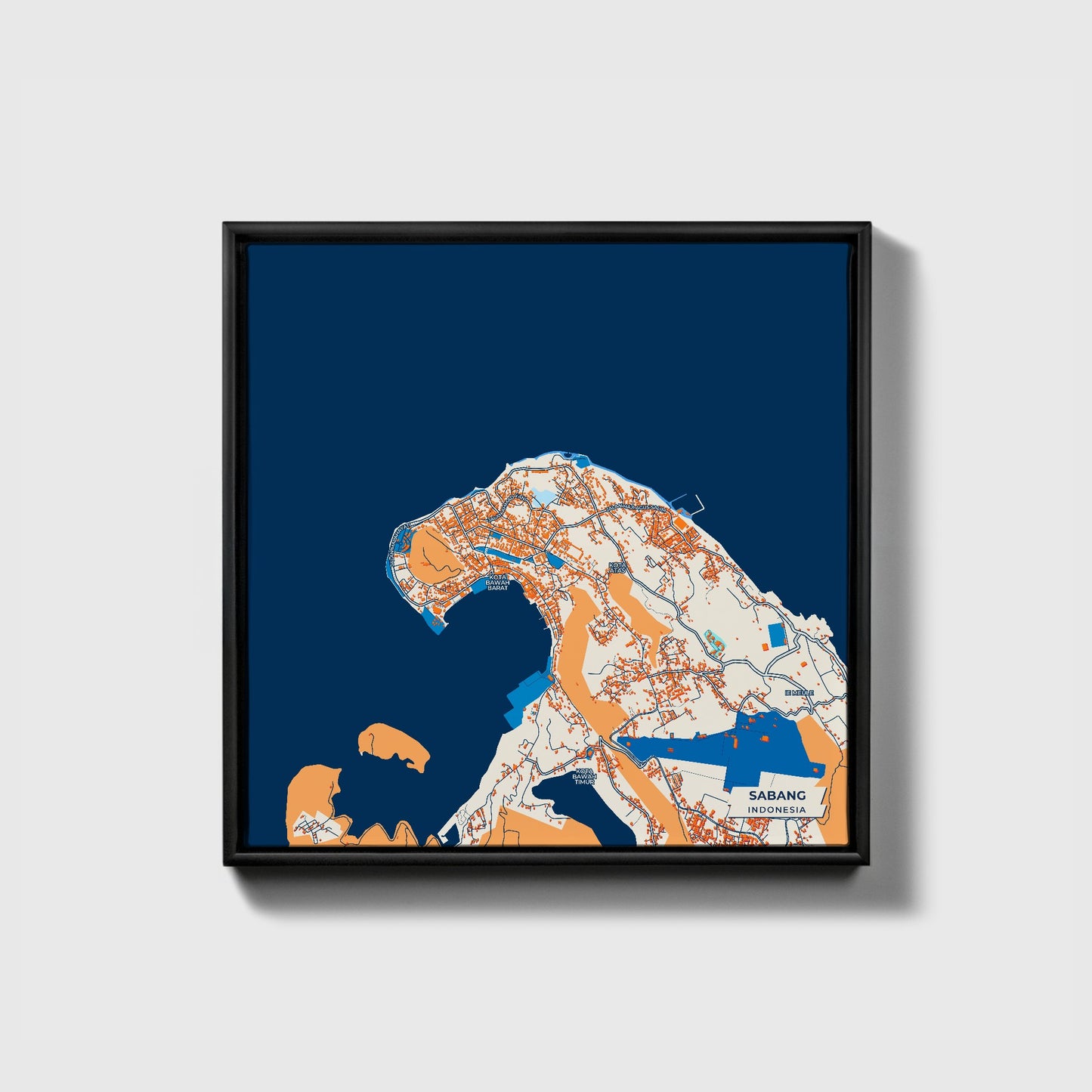 Sabang Indonesia Colorful City Map Canvas Print • Black Framed