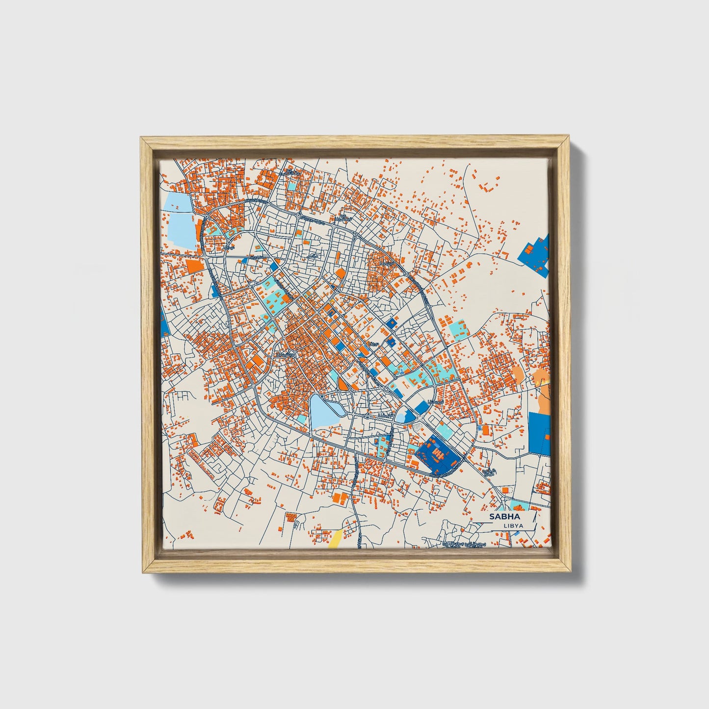 Sabha Libya Colorful City Map Canvas Print • Natural Wooden Framed