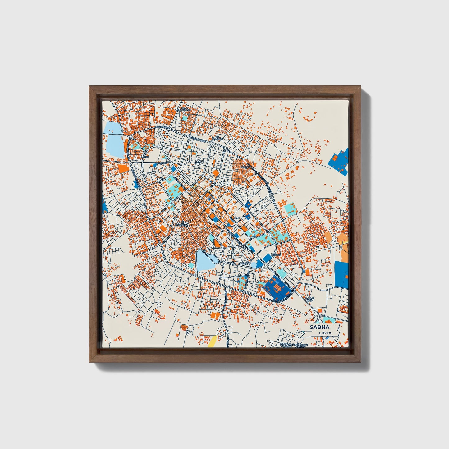 Sabha Libya Colorful City Map Canvas Print • Dark Wooden Framed