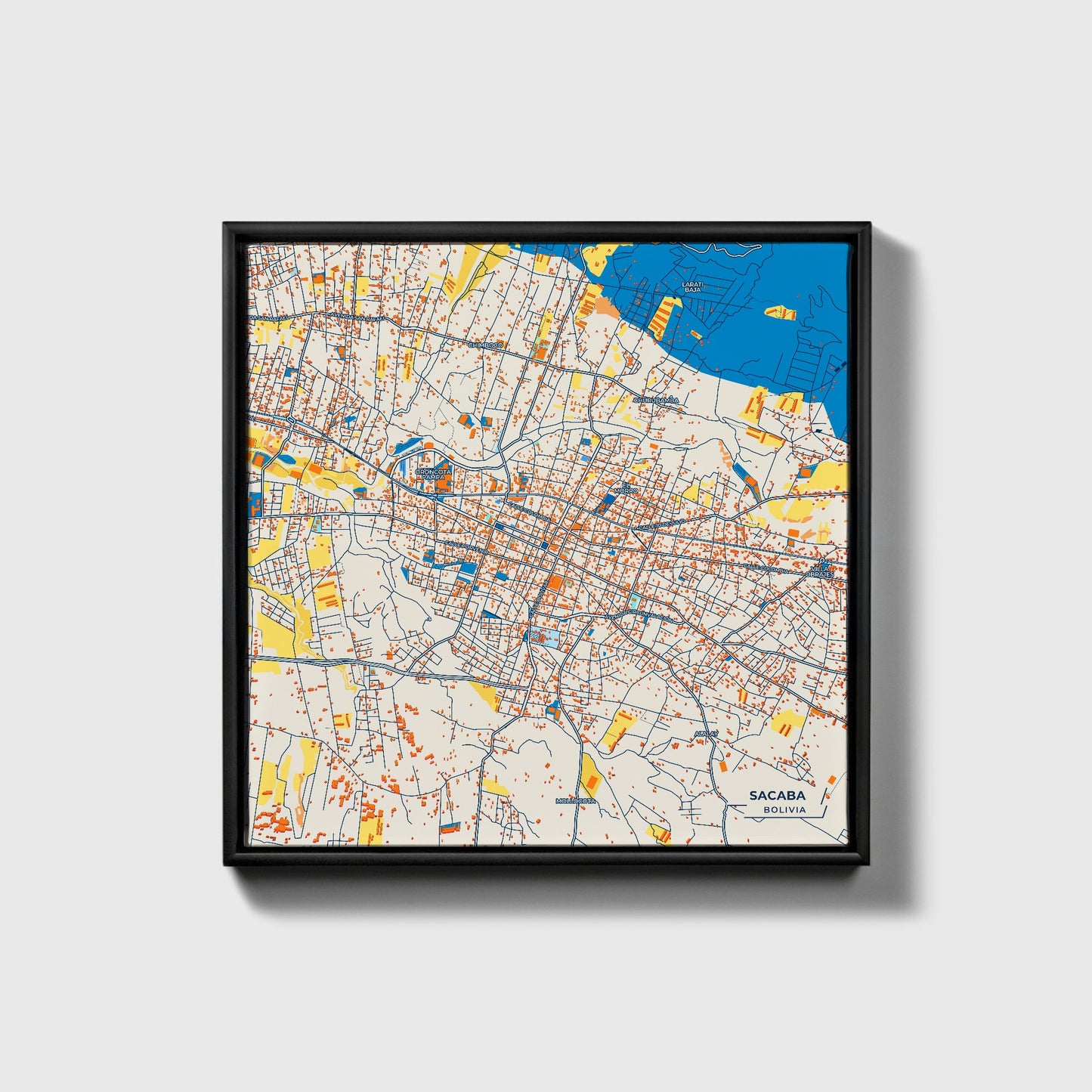 Sacaba Bolivia Colorful City Map Canvas Print • Black Framed