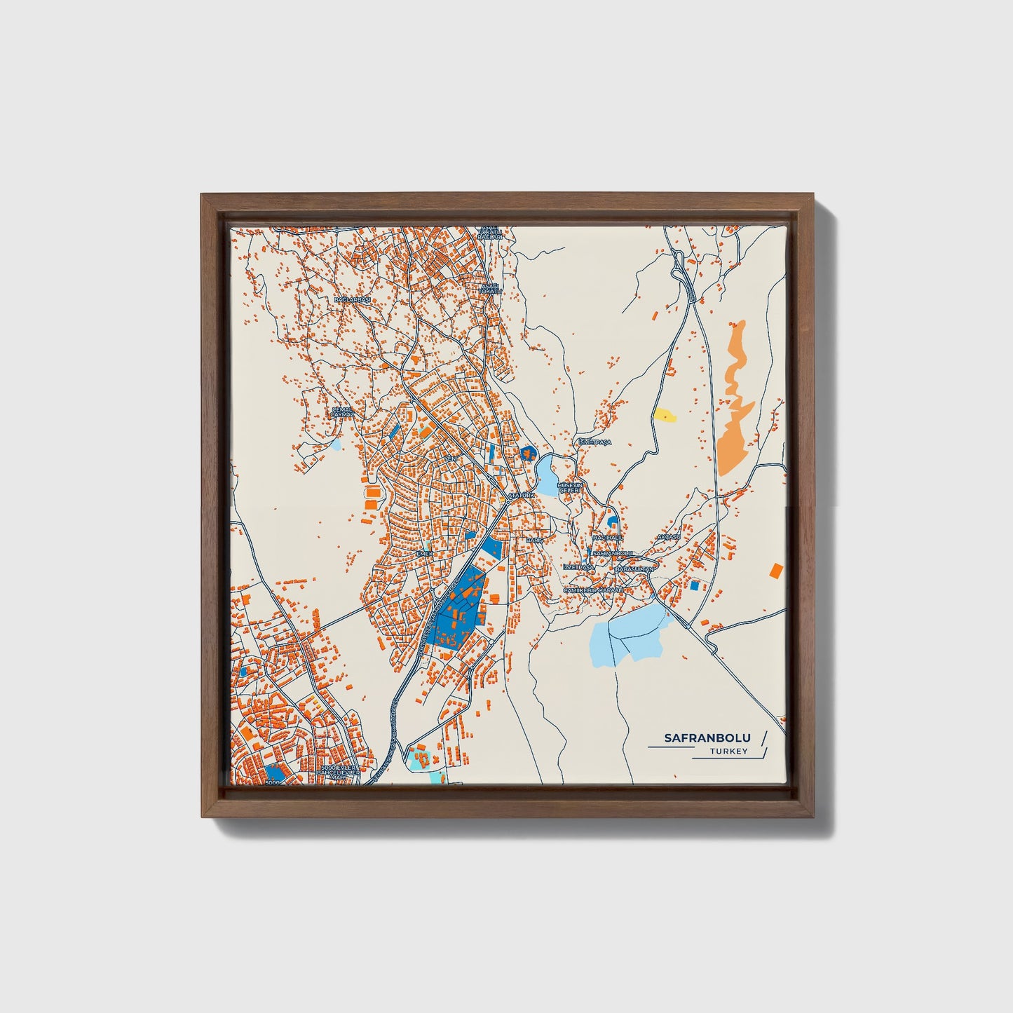 Safranbolu Turkey Colorful City Map Canvas Print • Dark Wooden Framed