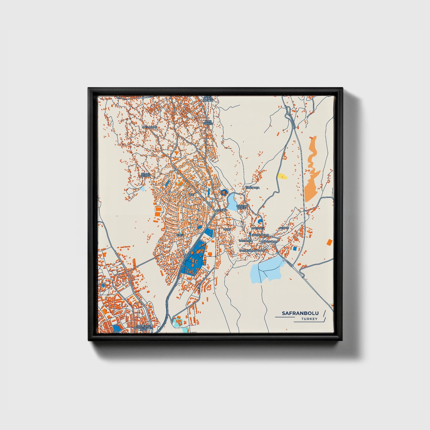 Safranbolu Turkey Colorful City Map Canvas Print • Black Framed