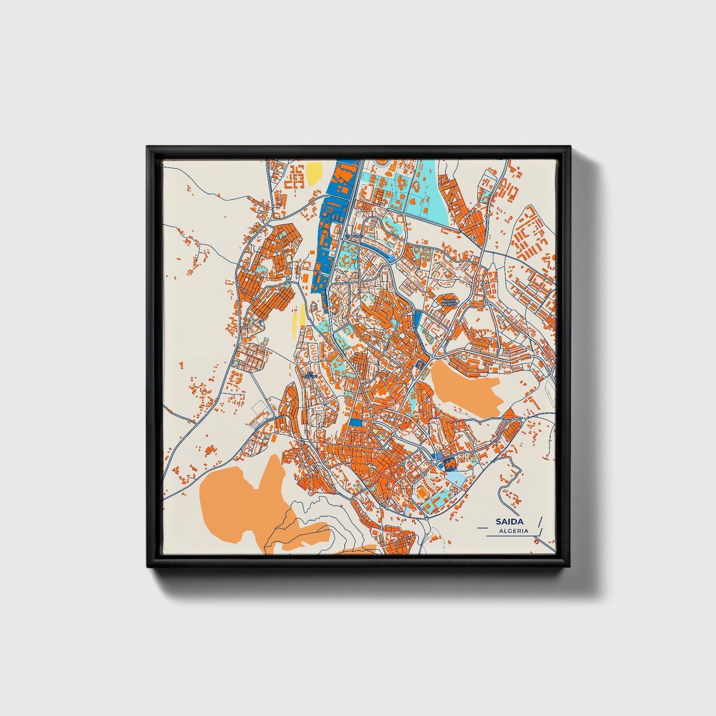 Saida Algeria Colorful City Map Canvas Print • Black Framed