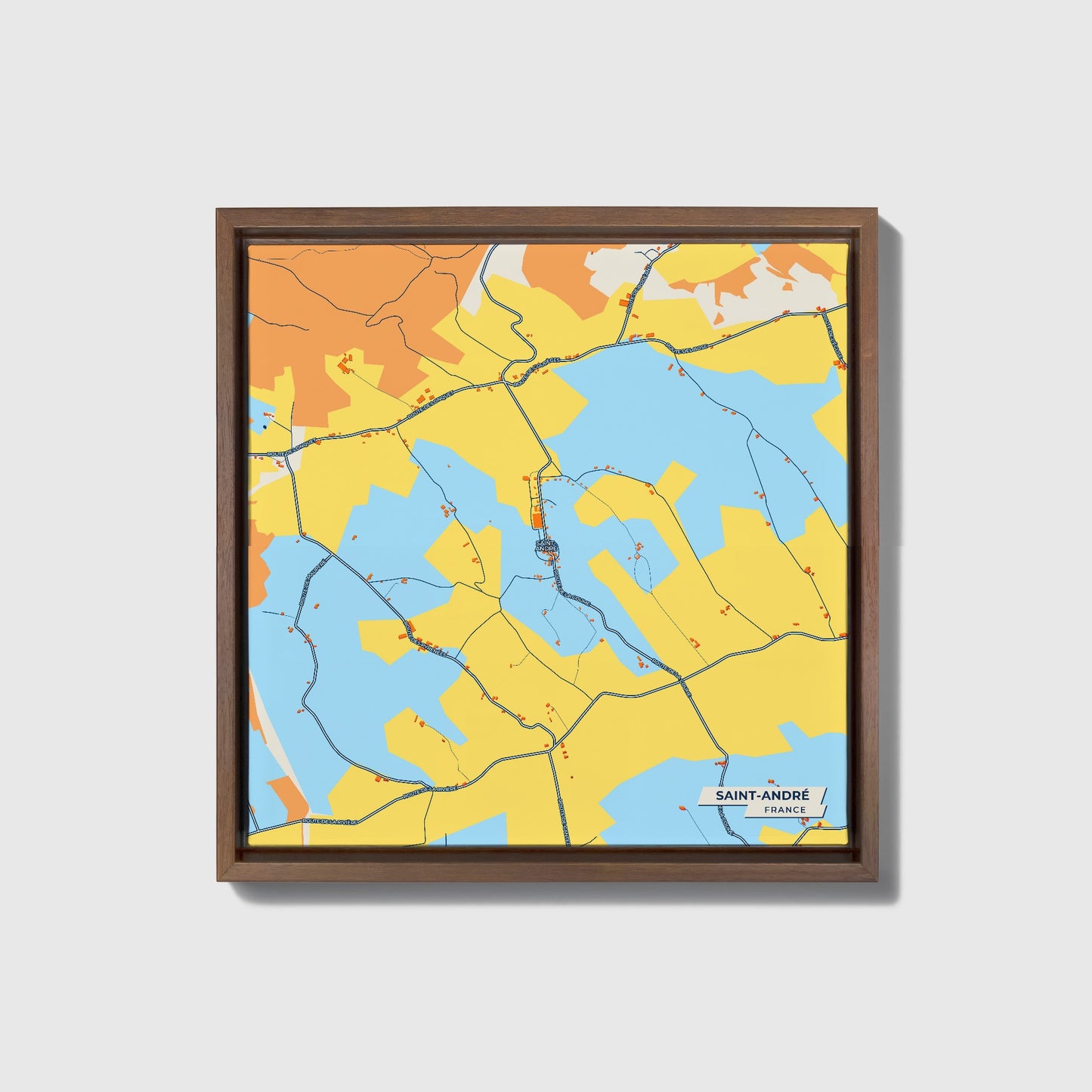 Saint-André France Colorful City Map Canvas Print • Dark Wooden Framed