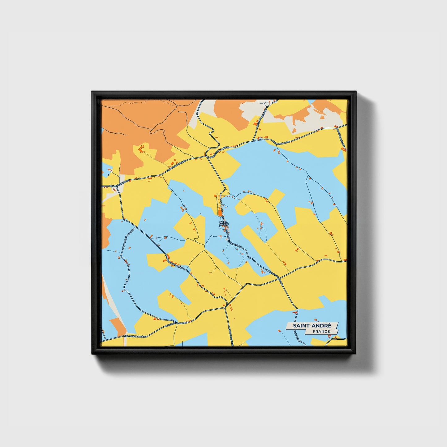 Saint-André France Colorful City Map Canvas Print • Black Framed