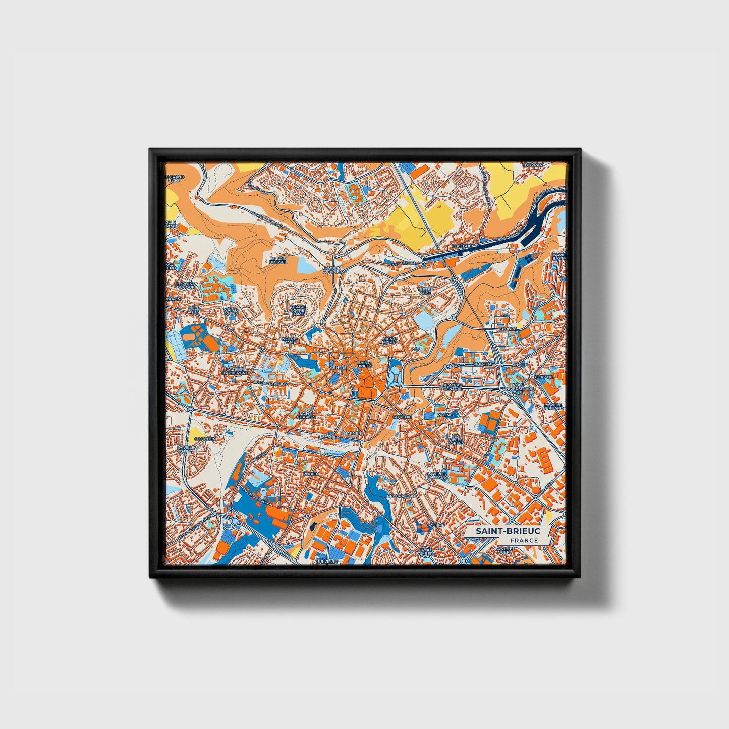 Saint-Brieuc France Colorful City Map Canvas Print • Black Framed