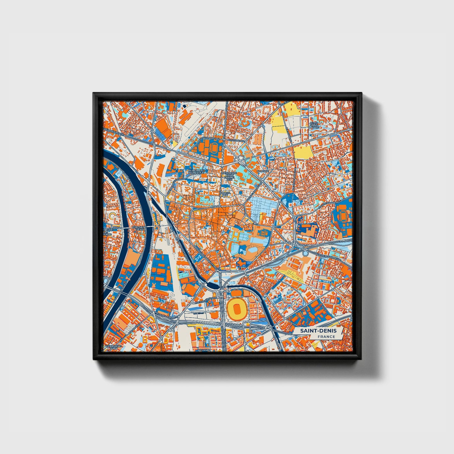 Saint-Denis France Colorful City Map Canvas Print • Black Framed
