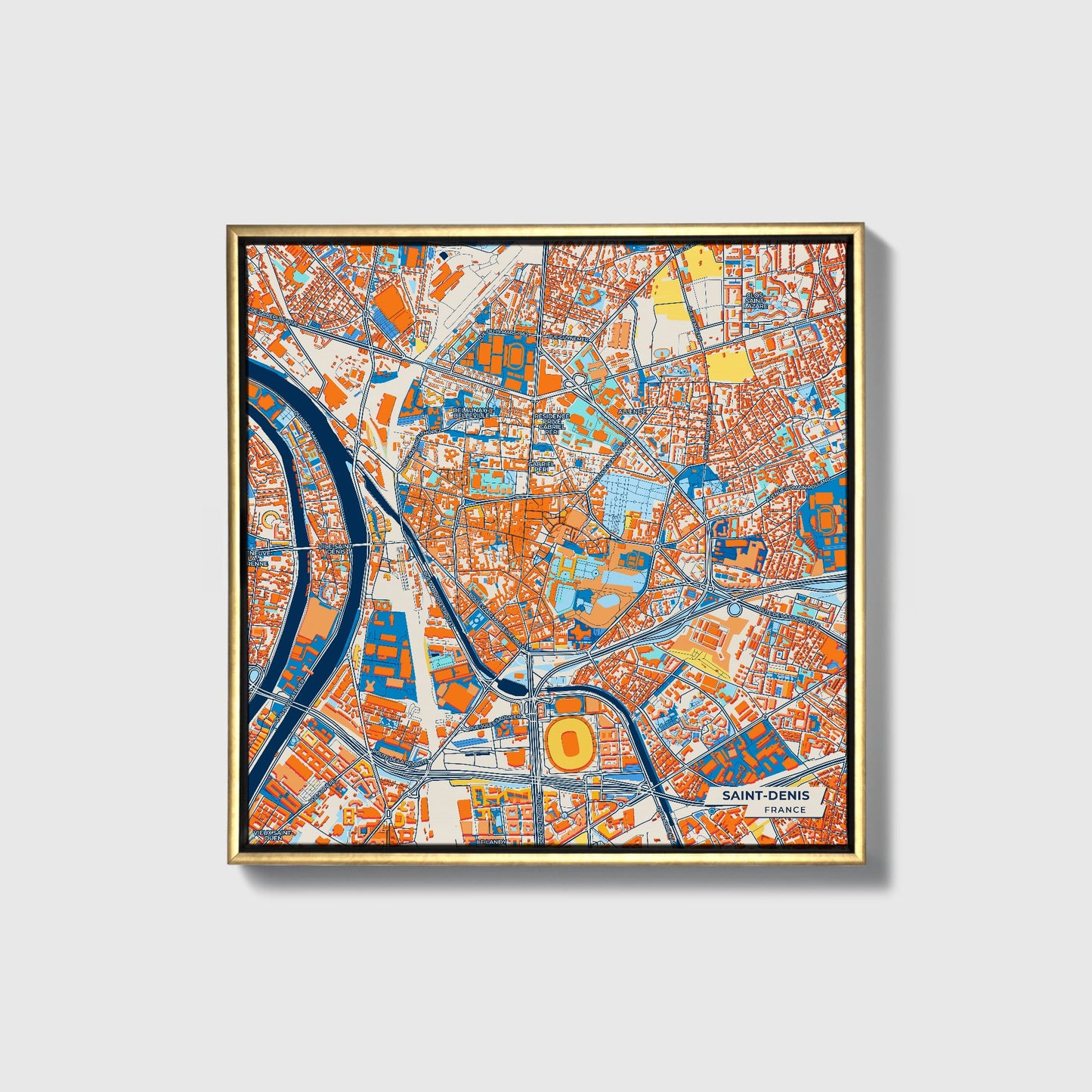 Saint-Denis France Colorful City Map Canvas Print • Gold Framed