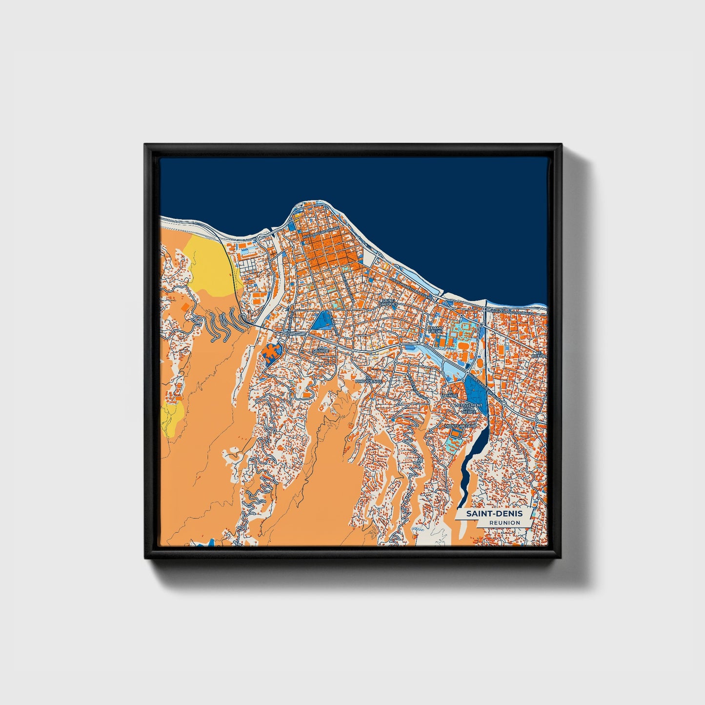 Saint-Denis Reunion Colorful City Map Canvas Print • Black Framed