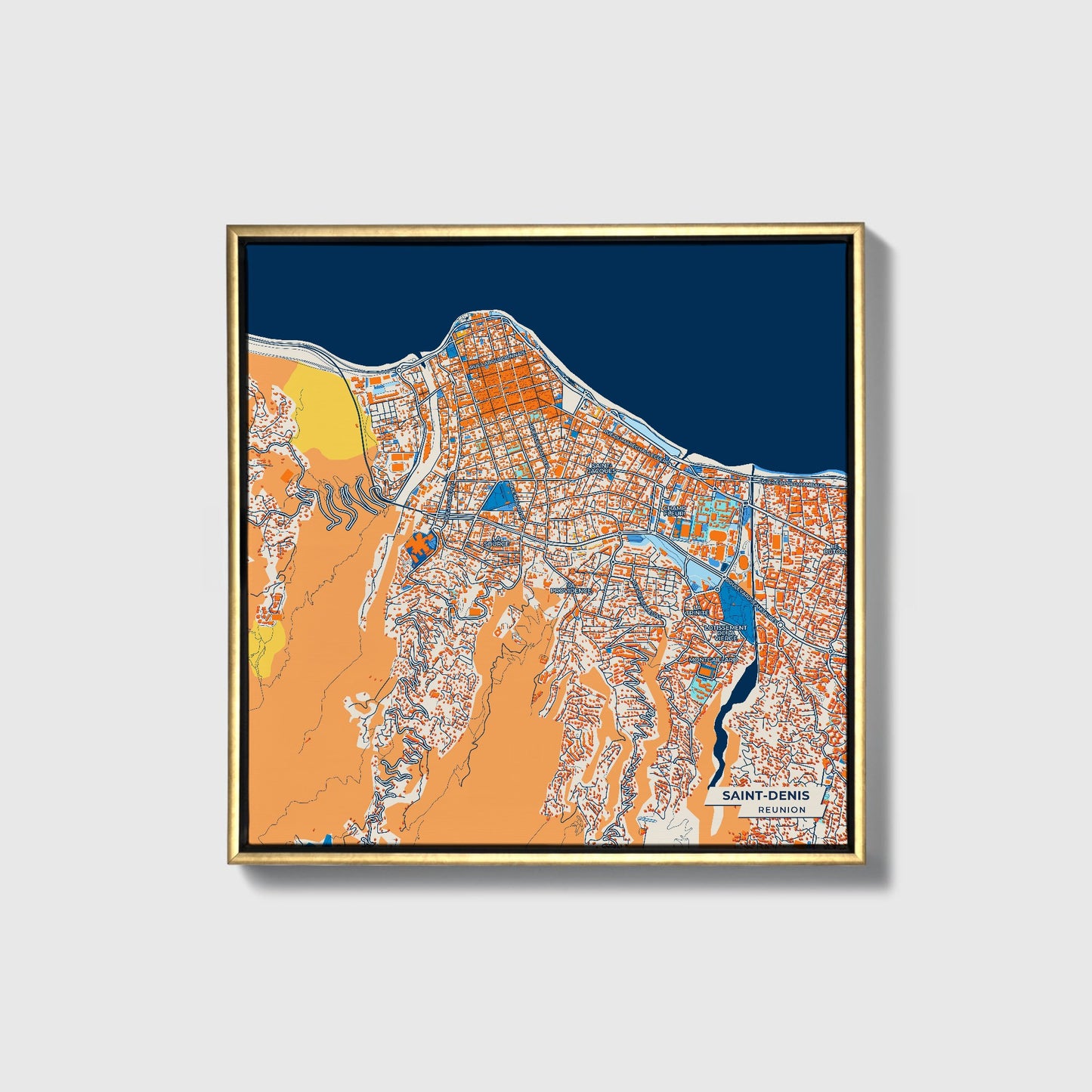 Saint-Denis Reunion Colorful City Map Canvas Print • Gold Framed