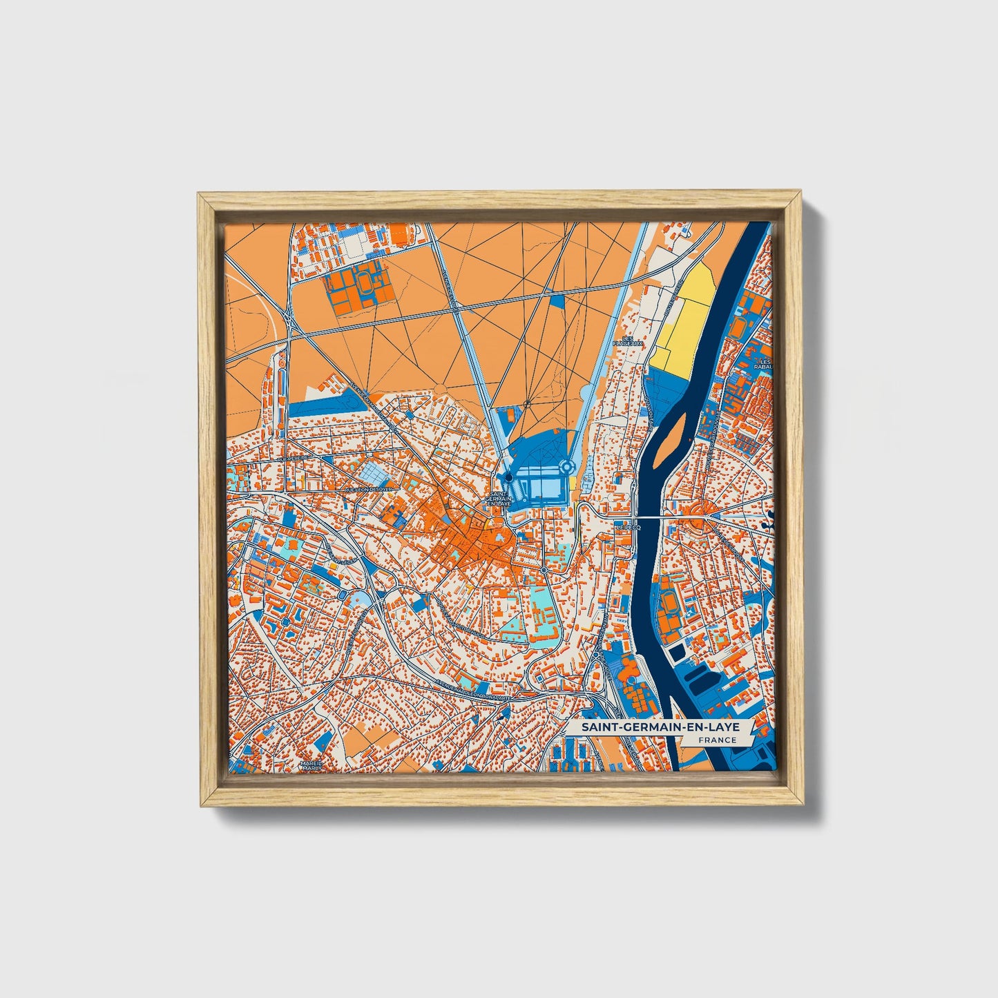 Saint-Germain-En-Laye France Colorful City Map Canvas Print • Natural Wooden Framed