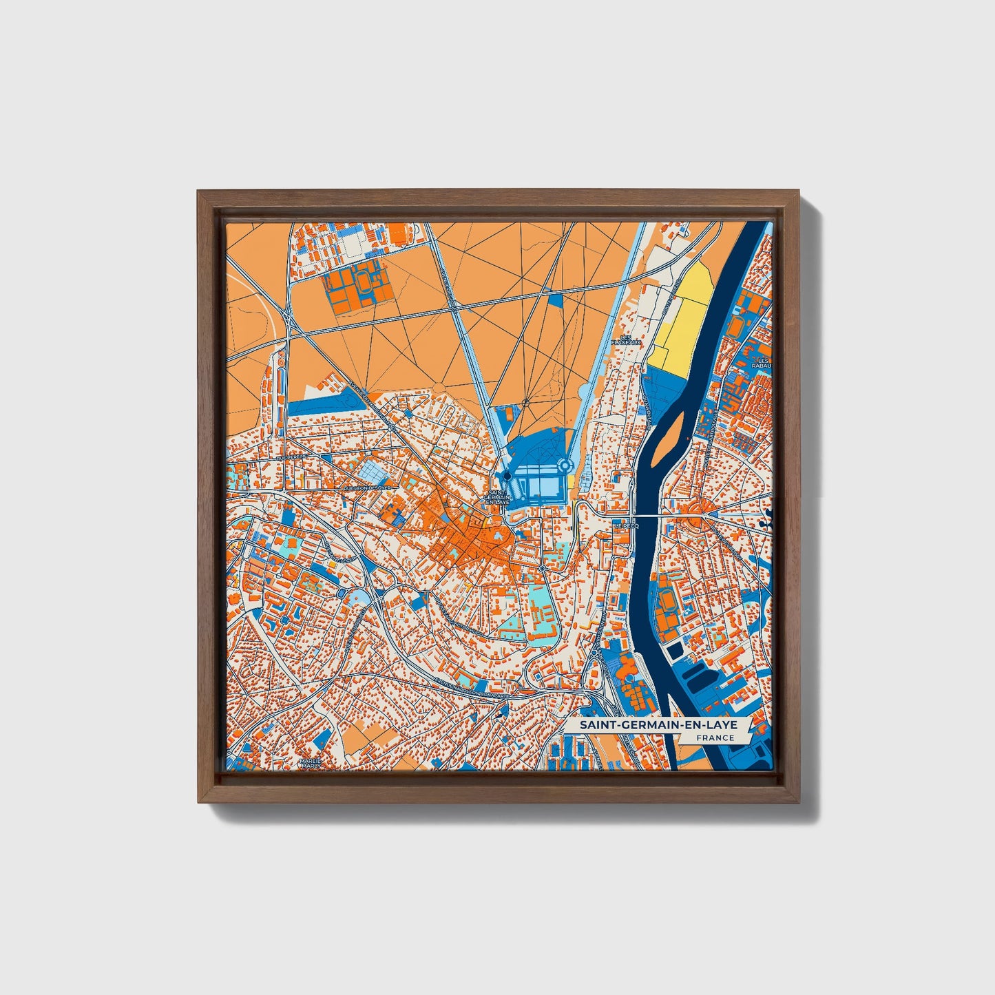 Saint-Germain-En-Laye France Colorful City Map Canvas Print • Dark Wooden Framed