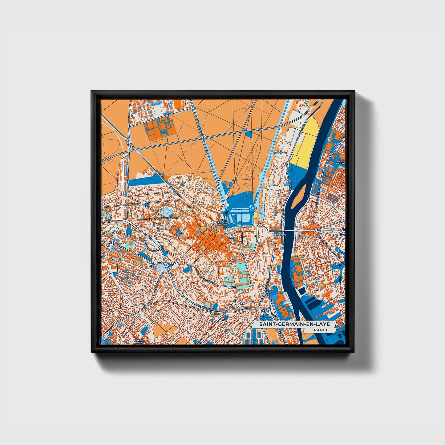 Saint-Germain-En-Laye France Colorful City Map Canvas Print • Black Framed