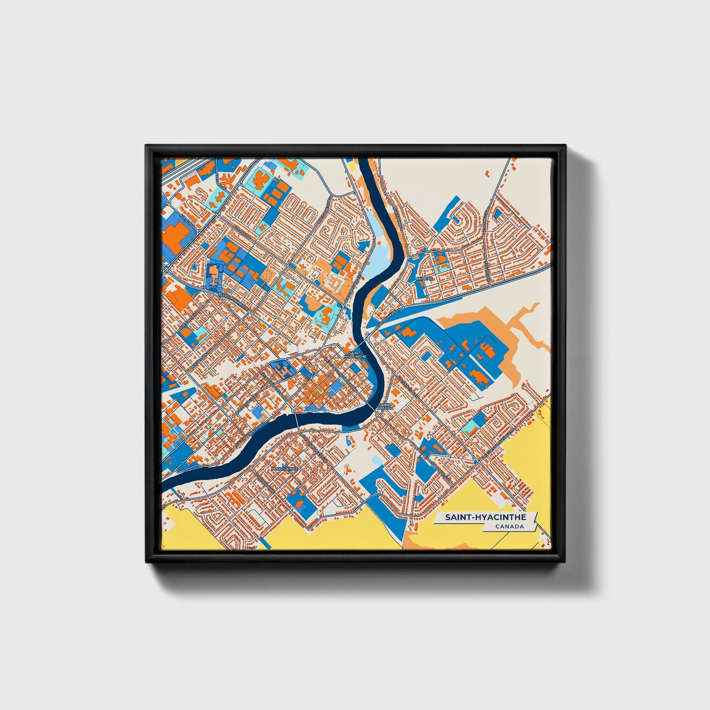 Saint-Hyacinthe Canada Colorful City Map Canvas Print • Black Framed