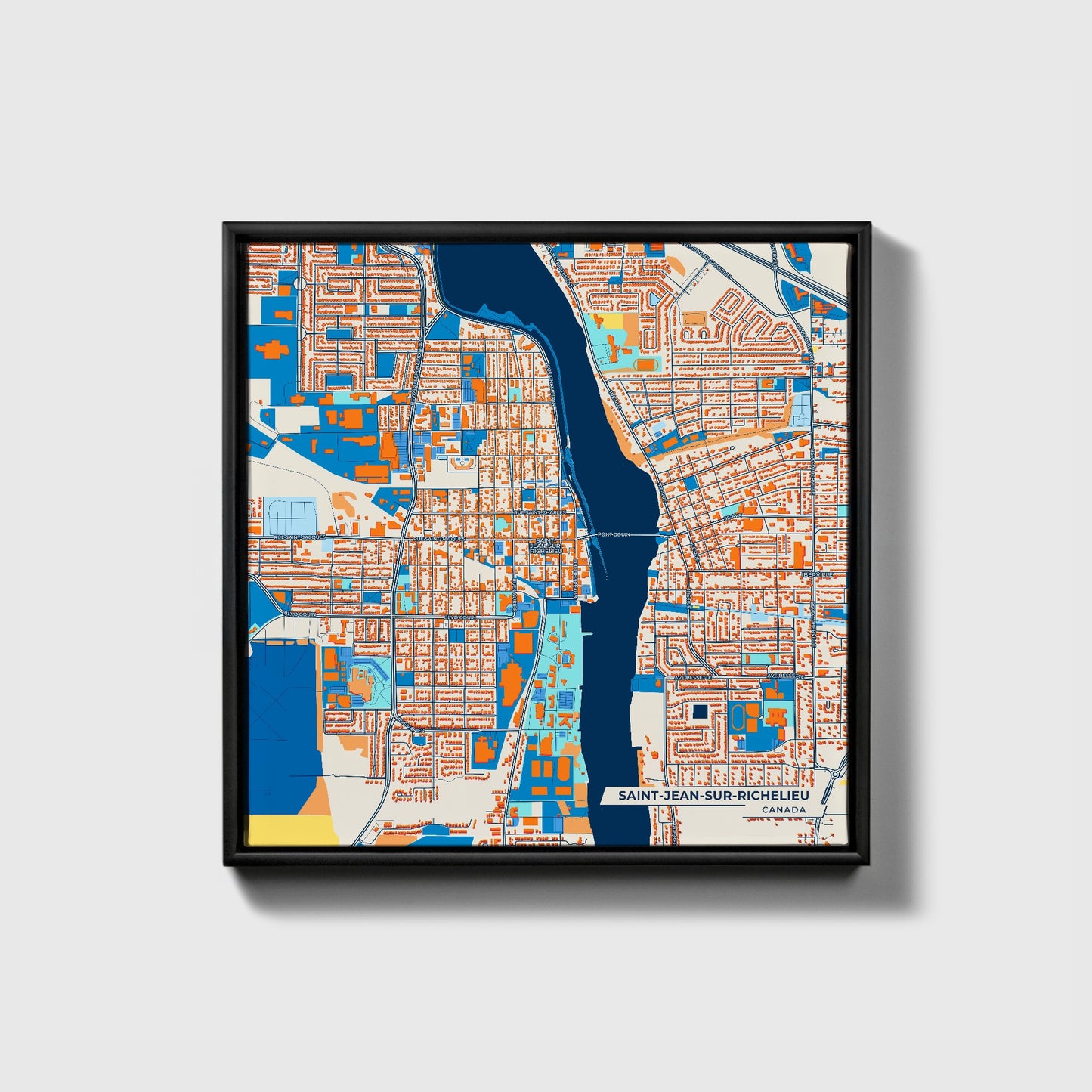 Saint-Jean-Sur-Richelieu Canada Colorful City Map Canvas Print • Black Framed