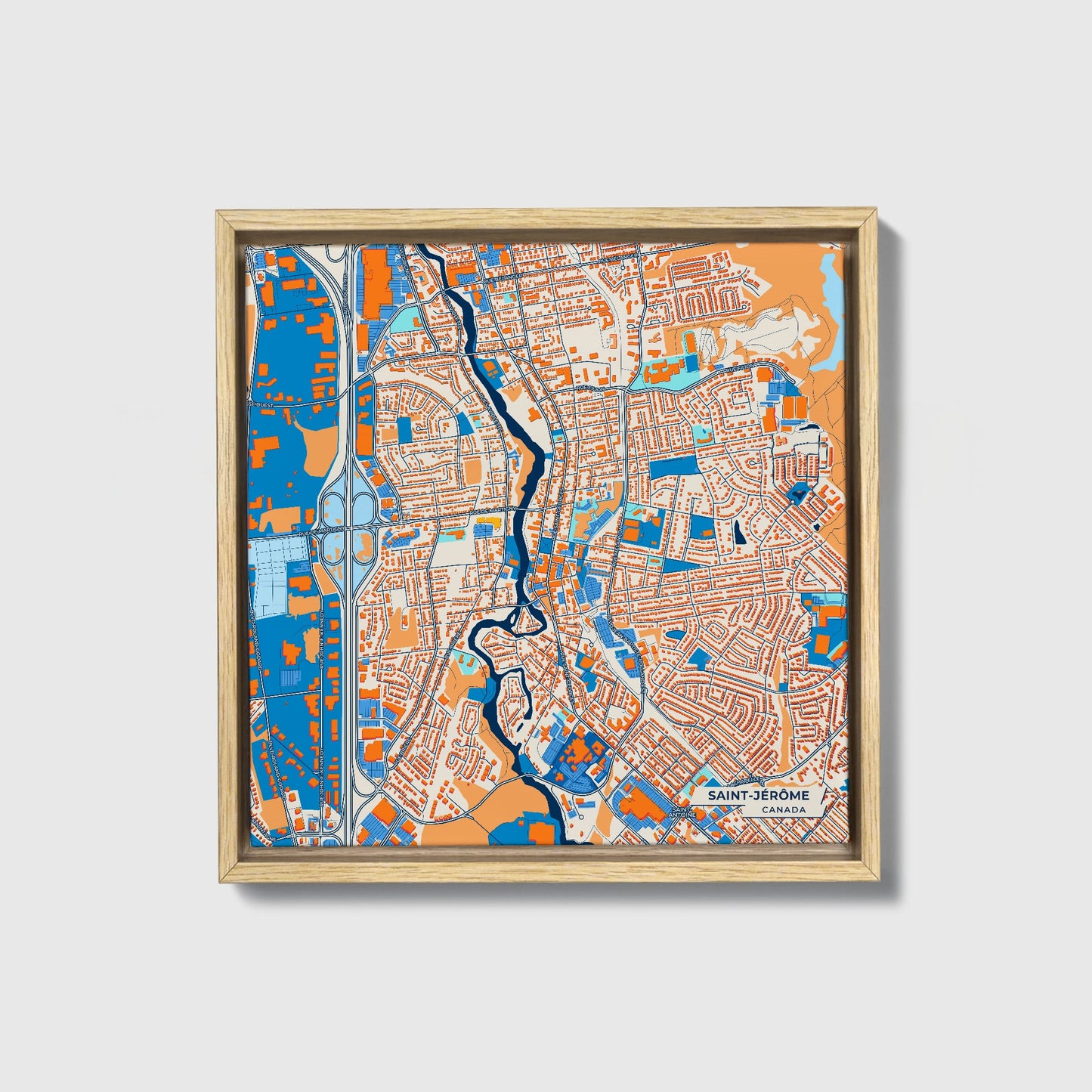 Saint-Jérôme Canada Colorful City Map Canvas Print • Natural Wooden Framed