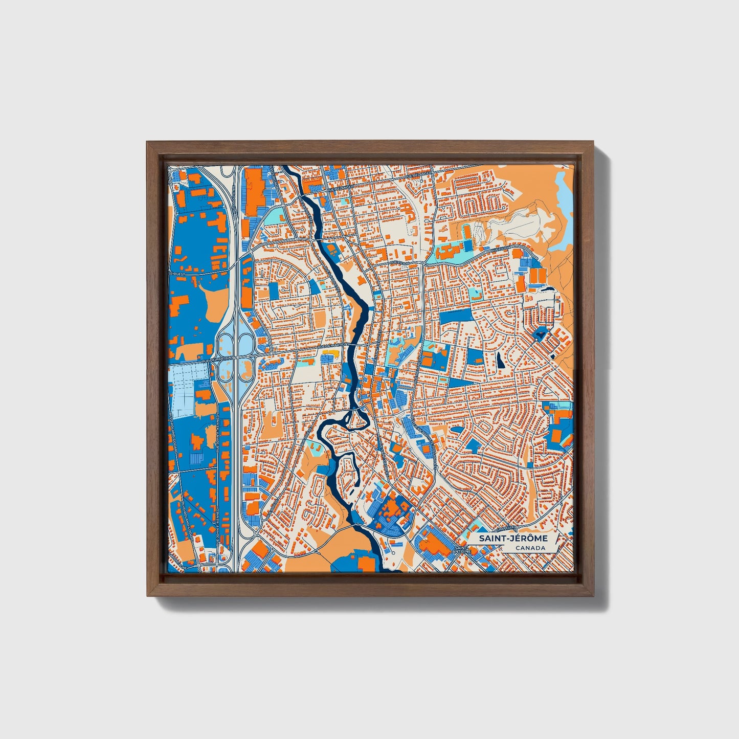 Saint-Jérôme Canada Colorful City Map Canvas Print • Dark Wooden Framed