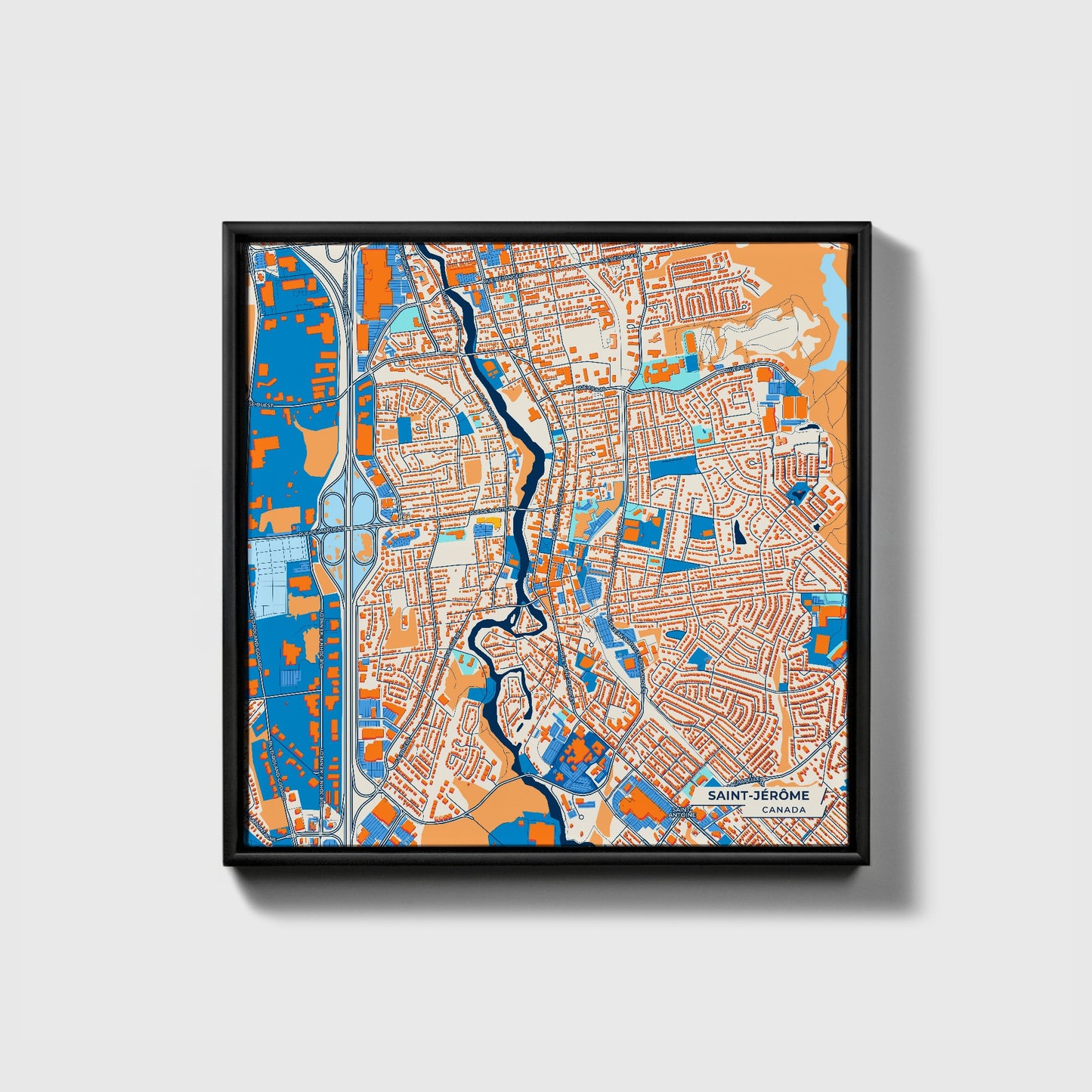 Saint-Jérôme Canada Colorful City Map Canvas Print • Black Framed