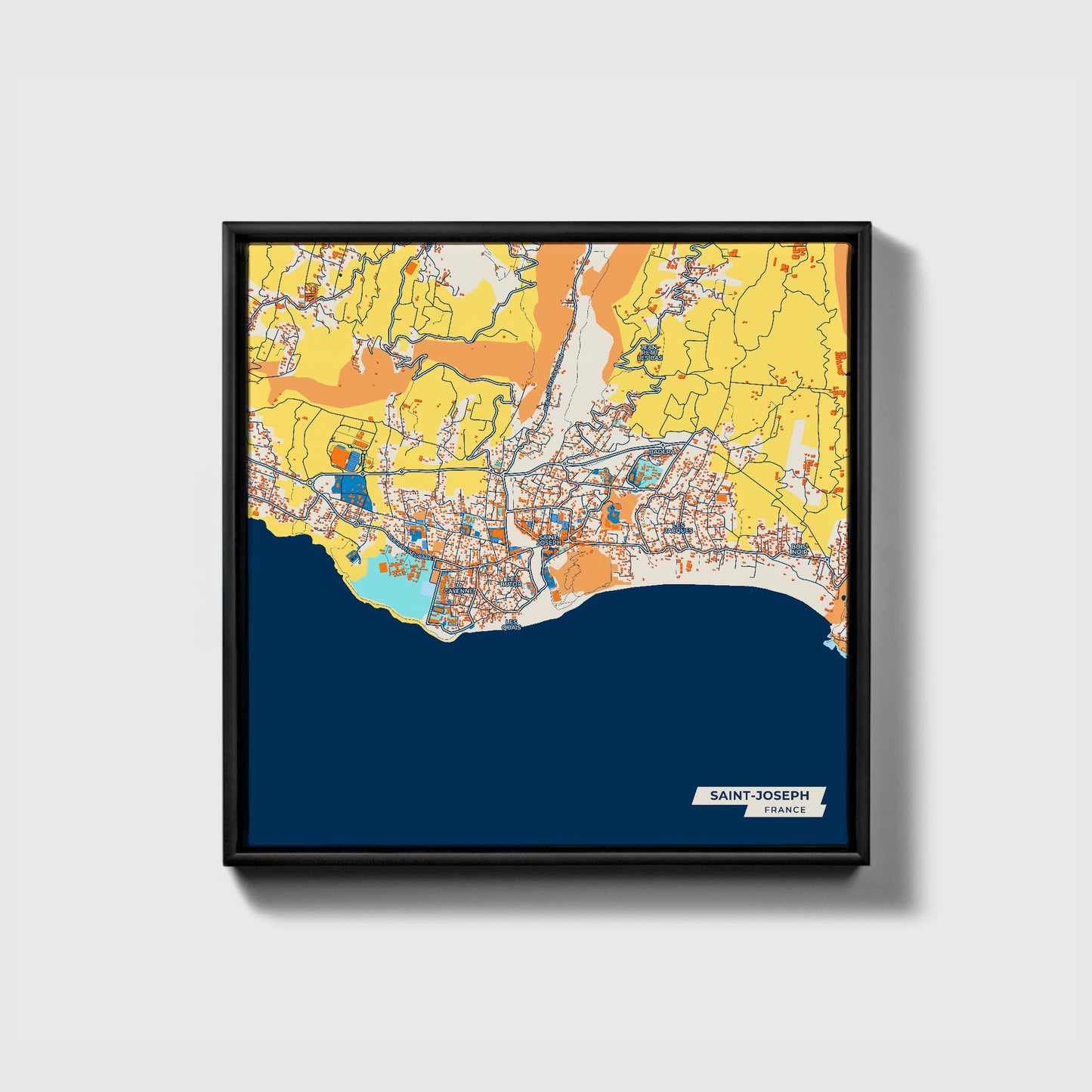 Saint-Joseph France Colorful City Map Canvas Print • Black Framed