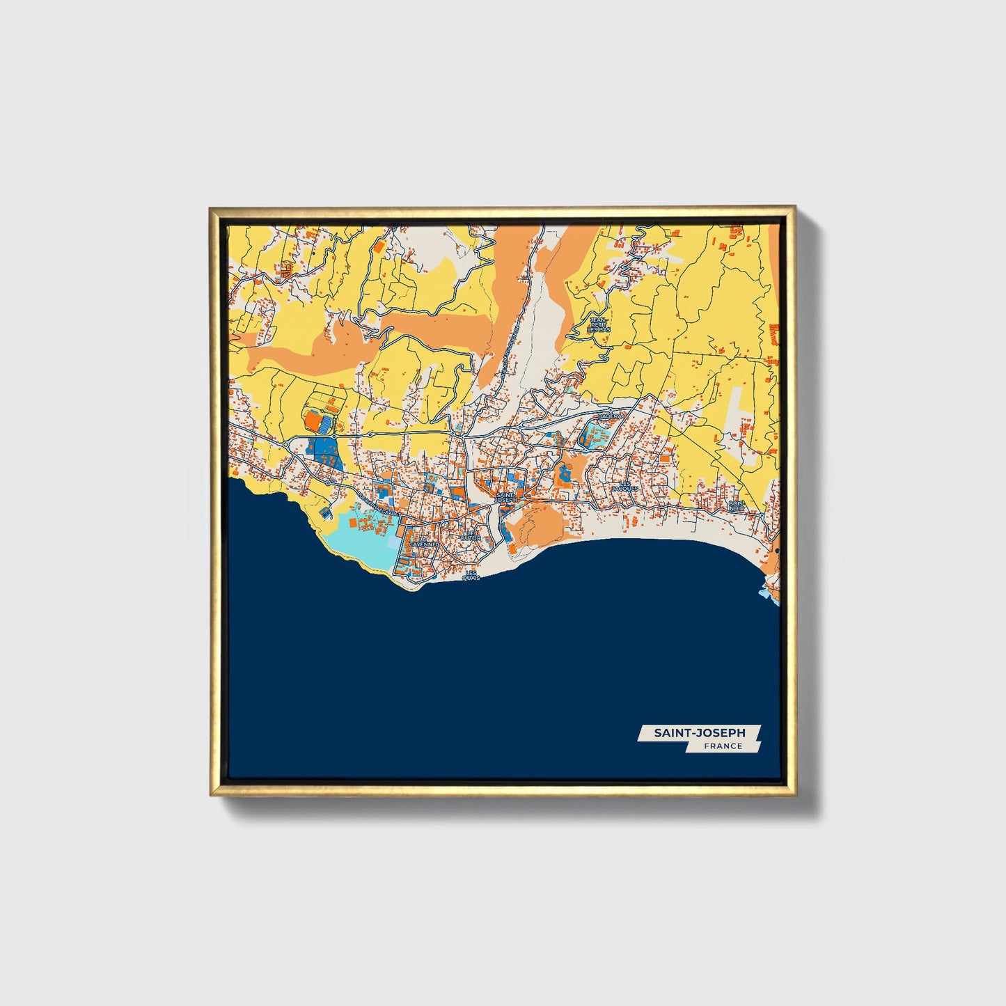Saint-Joseph France Colorful City Map Canvas Print • Gold Framed