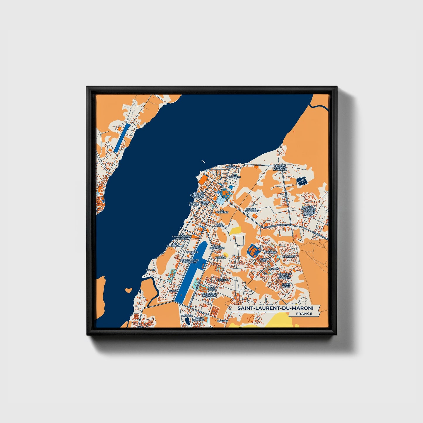 Saint-Laurent-Du-Maroni France Colorful City Map Canvas Print • Black Framed