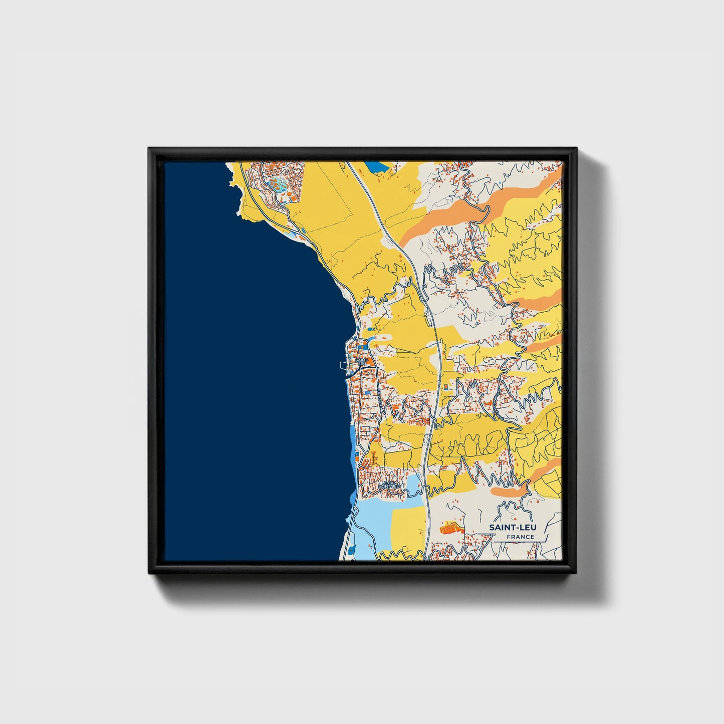 Saint-Leu France Colorful City Map Canvas Print • Black Framed