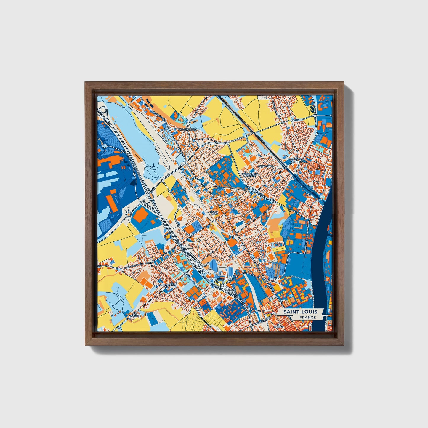 Saint-Louis France Colorful City Map Canvas Print • Dark Wooden Framed