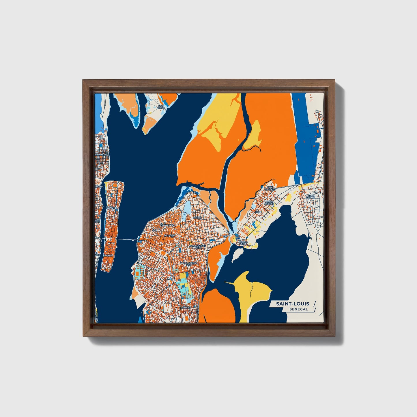 Saint-Louis Senegal Colorful City Map Canvas Print • Dark Wooden Framed